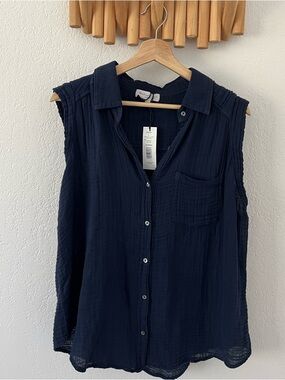 Michael Stars monique gauze button-down tank navy- Large 100% Cotton